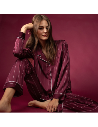 Pijama mujer largo satén a rayas modelo Luxury