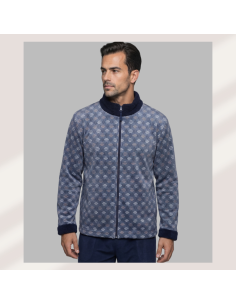 Chaqueta polar hombre con cremallera y estampado geométrico . Forro de borreguito.