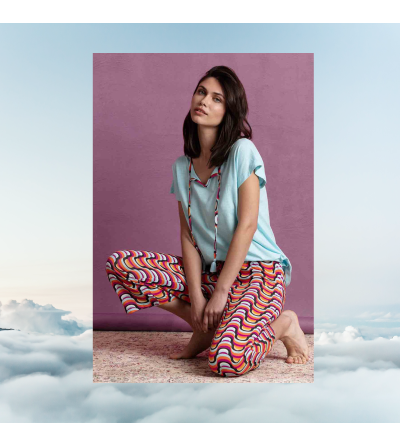 pijama mujer manga corta pantalon palazzo estampado ethenic