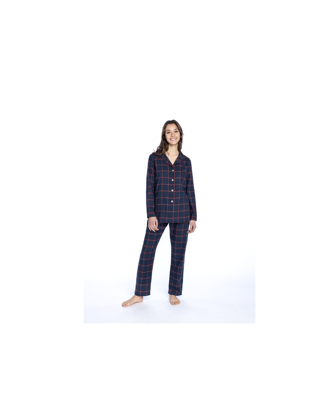 Pijama Mujer Invierno solapa a cuadros PZ421