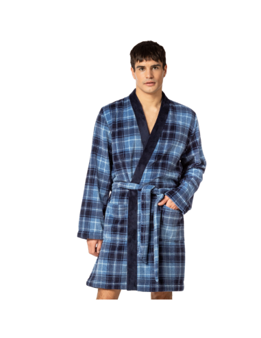 Bata Hombre Invierno cruzada cuadros azul