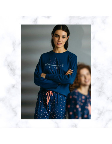 Pijama Mujer Largo Marino con estrellitas