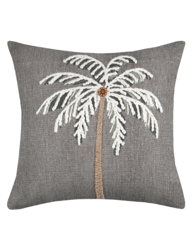 Cojín completo decorativo dibujo palmera color taupe  algodón.